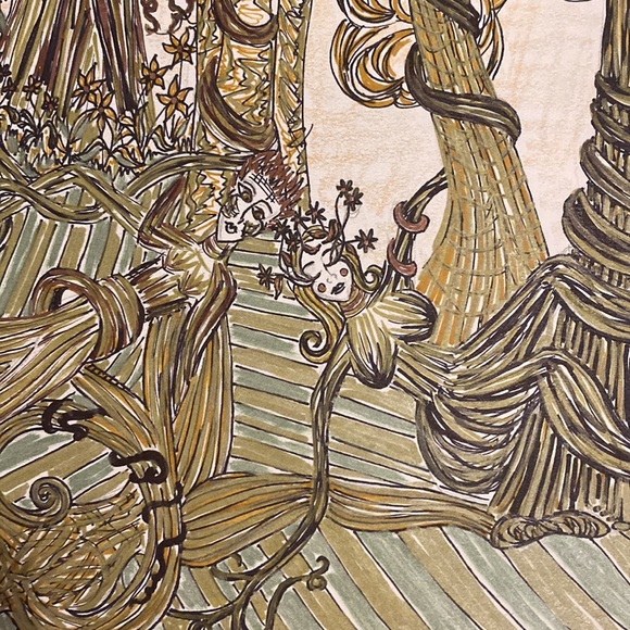 Unframed Original Art Drawing Illustration Fantasy Forest in metallic & Black - Picture 3 of 5